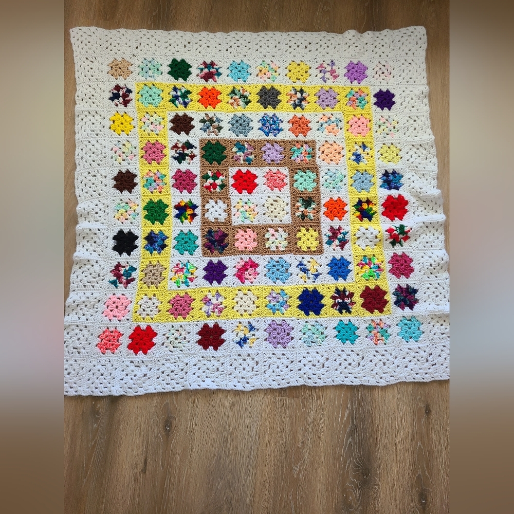 Vintage Crochet Throw Blanket Multi Color 4x4